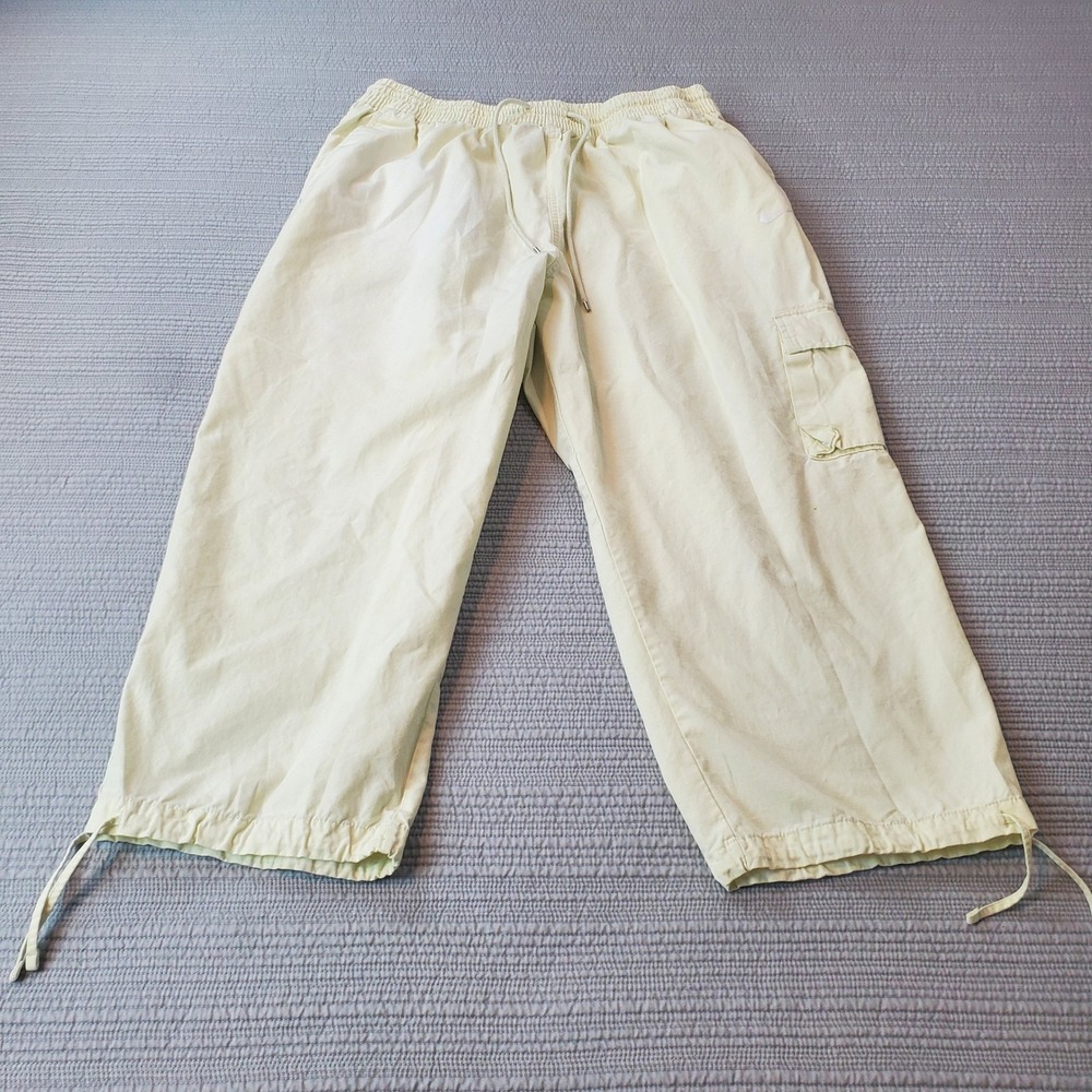 Nike Cargo Pants Womens XXL Yellow Faded Ripstop Cropped Drawstring Utility